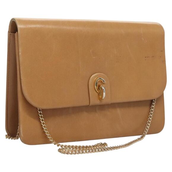 DIOR Chain Shoulder Bag Leather Beige Gold - Picture 1 of 12